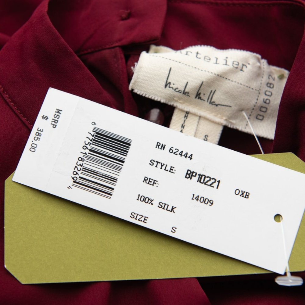 Nicole Miller Artelier Shift Dress Mini Long Sleeve 100% Silk Wine Small New - Picture 5 of 8